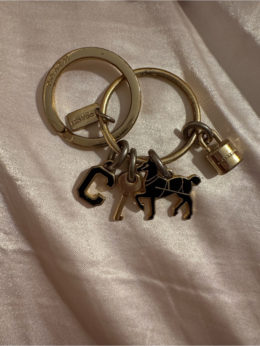 Coach Gold Tone Keyring with Black Enamel Horse & C Charm